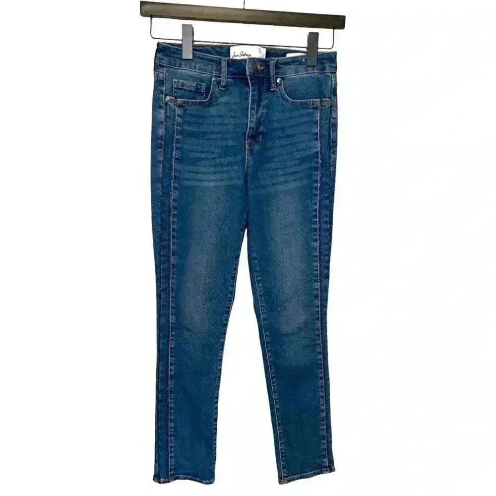 Sam Edelman High Rise Skinny Ankle Jean w 2 Faux Crystals Panel On Each Leg